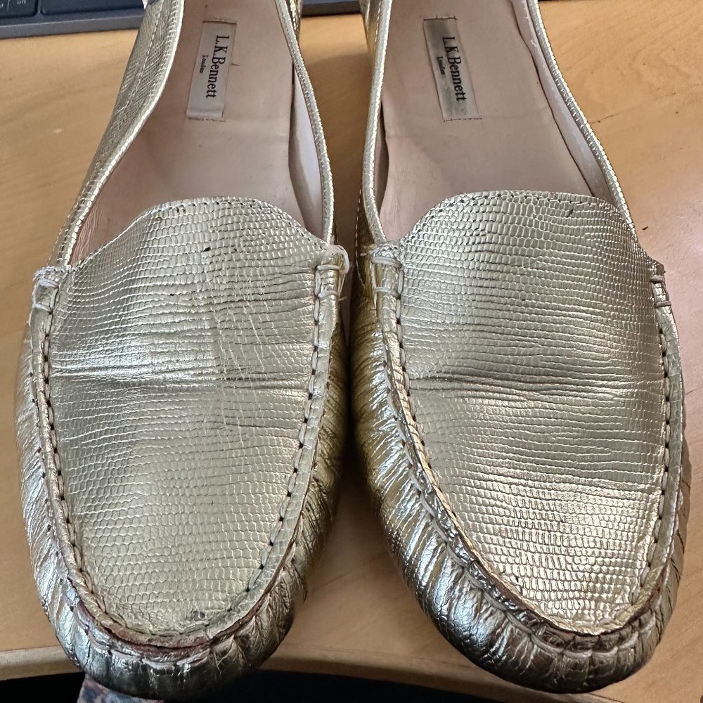 L.K. Bennett Gold Leather Loafers (EU42/US10.5/UK9)